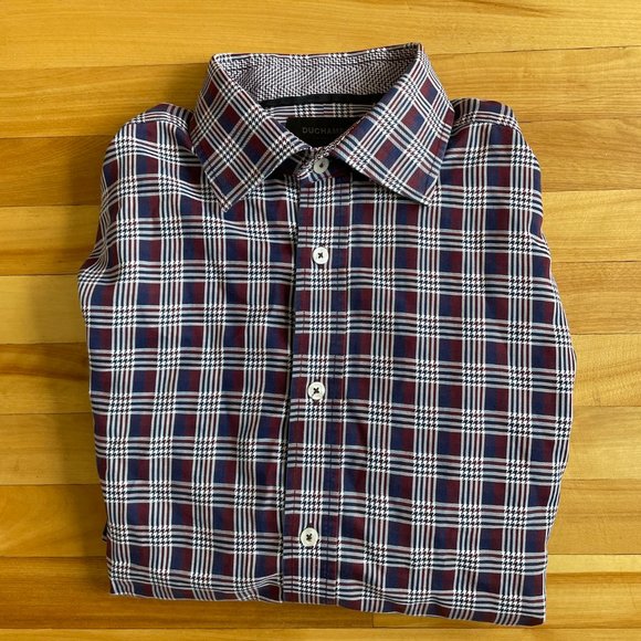 Duchamp Red & Blue Plaid Tailored Fit Dress Men's Shirt Woven in Italy Sz M-L - Picture 3 of 8